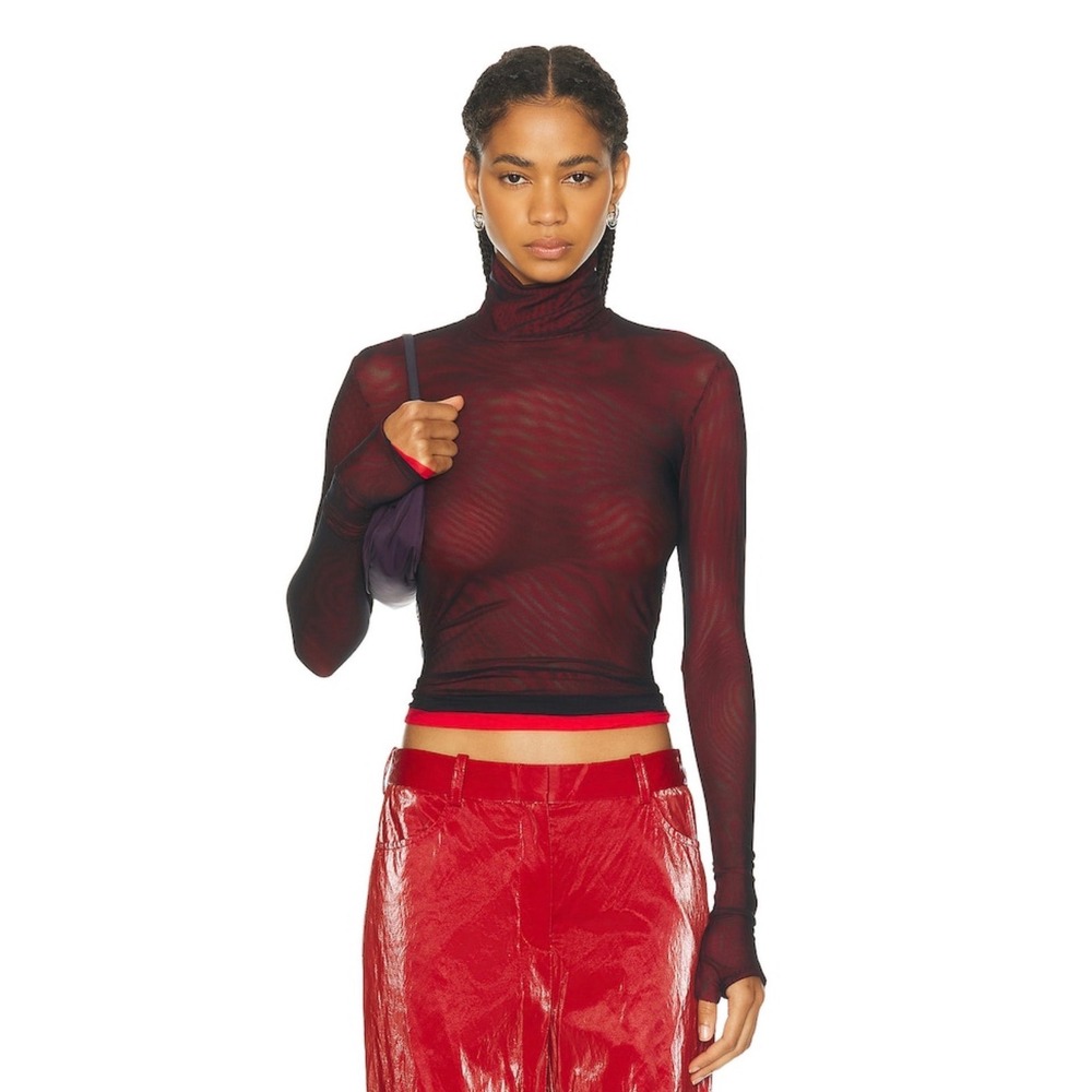 PRISCAVERA Turtleneck Long Sleeve Semi-sheer Top size XS